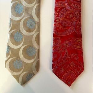 Ted Baker and Ike Behar neckties pinwheels and paisley.